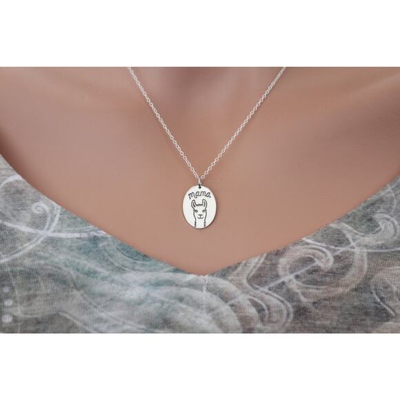 Sterling Silver Mama Llama Charm on disk Necklace - Picture 1 of 4